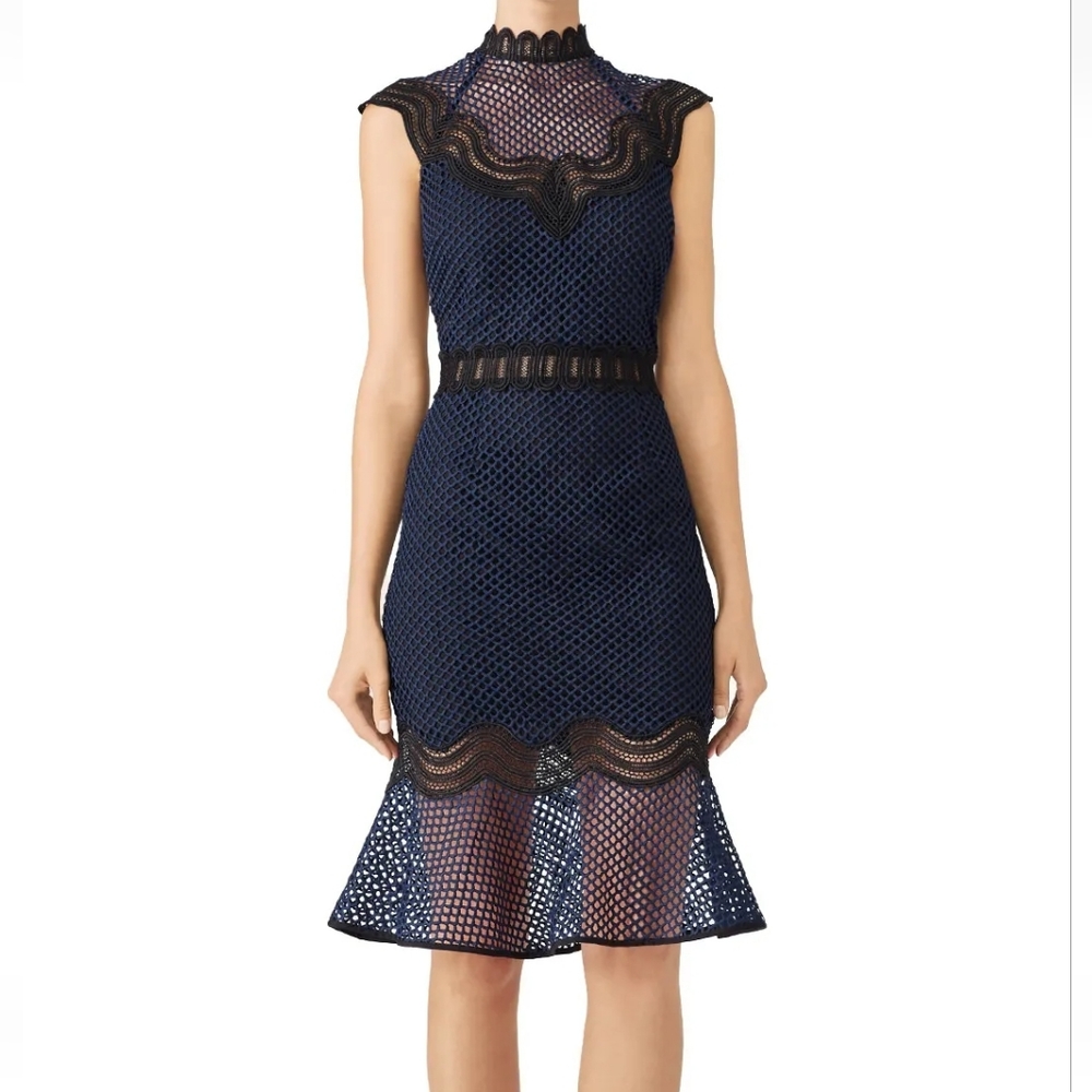 Saylor Navy Lace Flare Sheath Dress